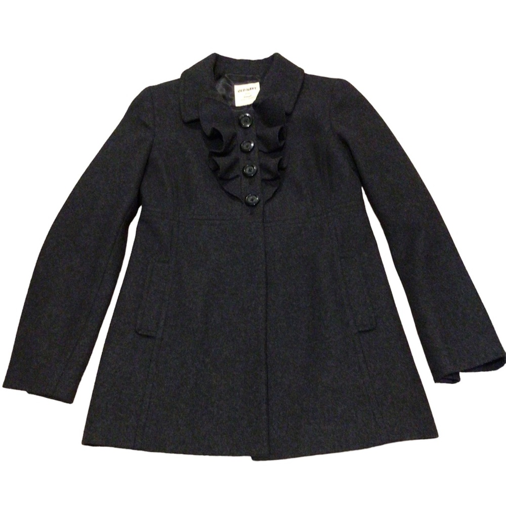 Old Navy Ruffle Front Wool Blend Coat Women’s Size Small